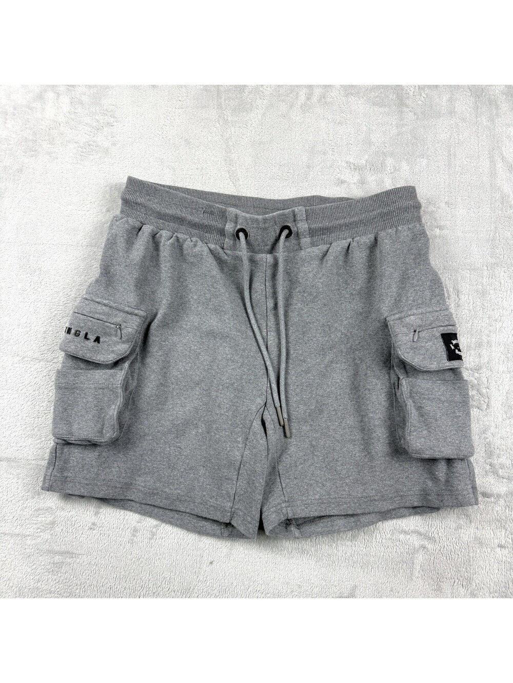 YoungLA Cargo Sweat Shorts Gray Drawstring Pocket Athletic Men Small Fleece Y2K - Picture 1 of 8